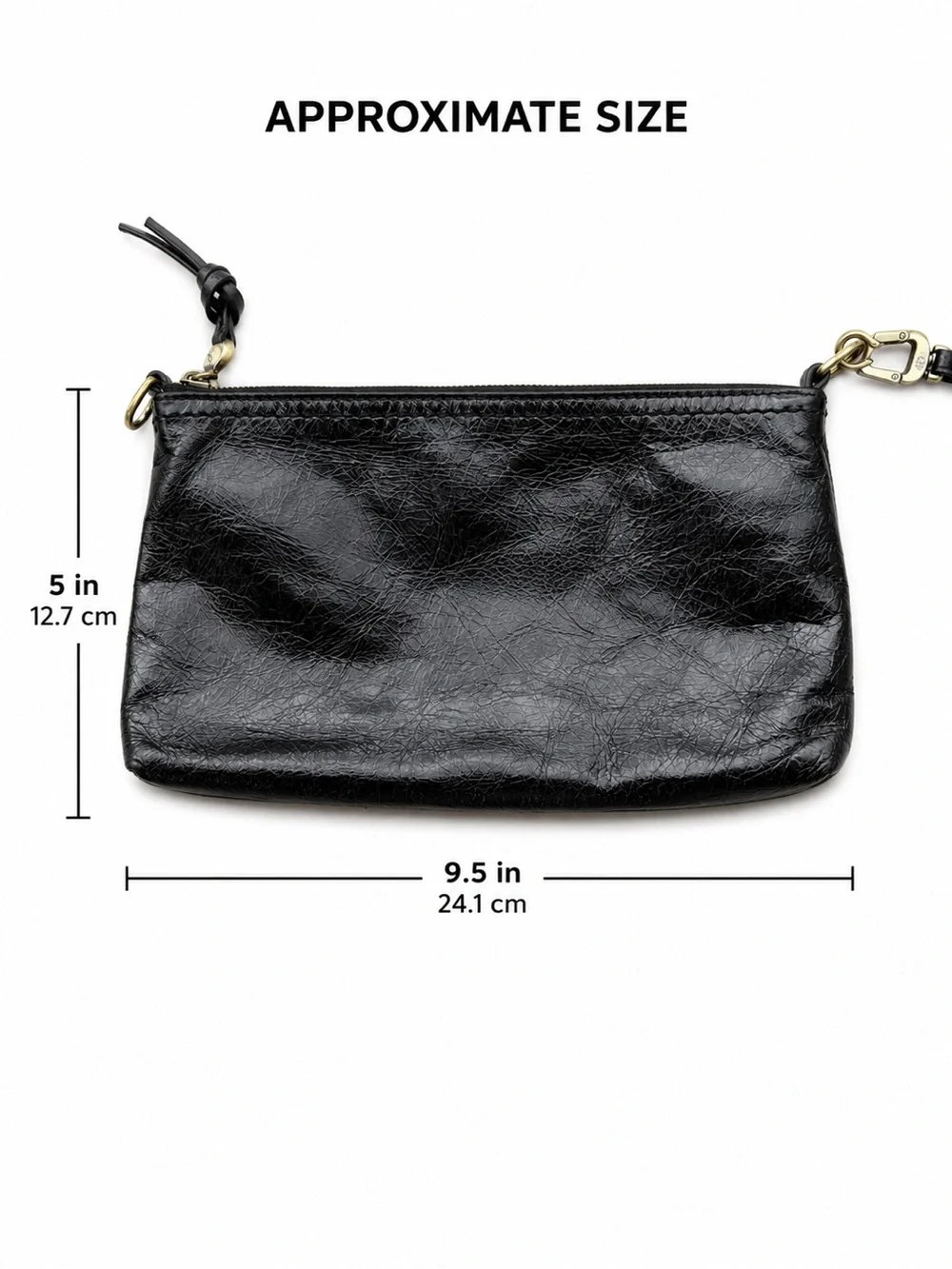 HOBO Black Leather Wristlet Clutch Zip Pouch Brass Hardware Removable Strap